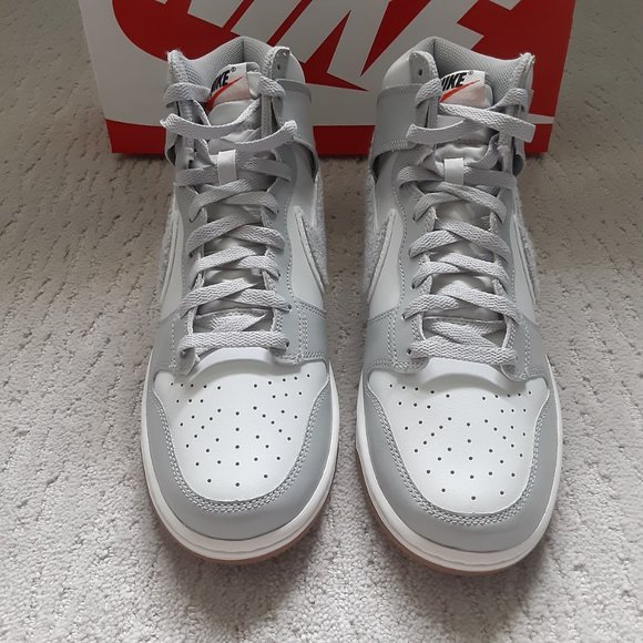 Size 11 - Nike Dunk High Retro University Chenille Swoosh Light Smoke Grey - NEW - Picture 5 of 10